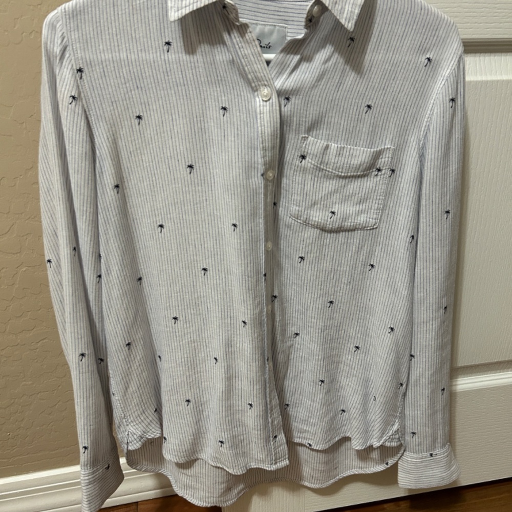Women's Rails Charlie Mini Palms Royal Blue Stripe Cotton Button Down - XS - Picture 5 of 11